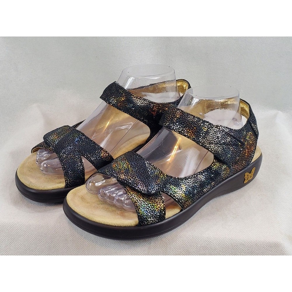 Comfortable Black Iridescent Women's Adjustable Sandals